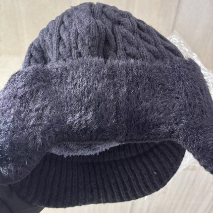 Trapper Hat - Ear Flaps, Fleece Lined, Baseball Visor, Winter Knit Cap