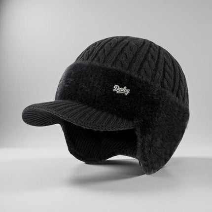 Trapper Hat - Ear Flaps, Fleece Lined, Baseball Visor, Winter Knit Cap