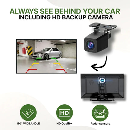 Portable CarPlay Screen - Wireless Android Auto Touchscreen, Backup Cam