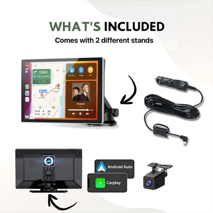 Portable CarPlay Screen - Wireless Android Auto Touchscreen, Backup Cam