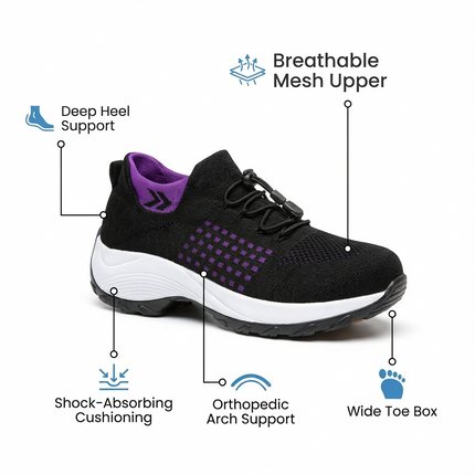 12-Hour Shift Women's Orthopedic Sock Sneakers for Heel & Plantar Fasciitis