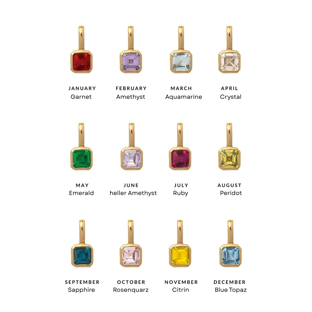 Square-Shape Birthstone & Zodiac Sign charm necklace / bracelet