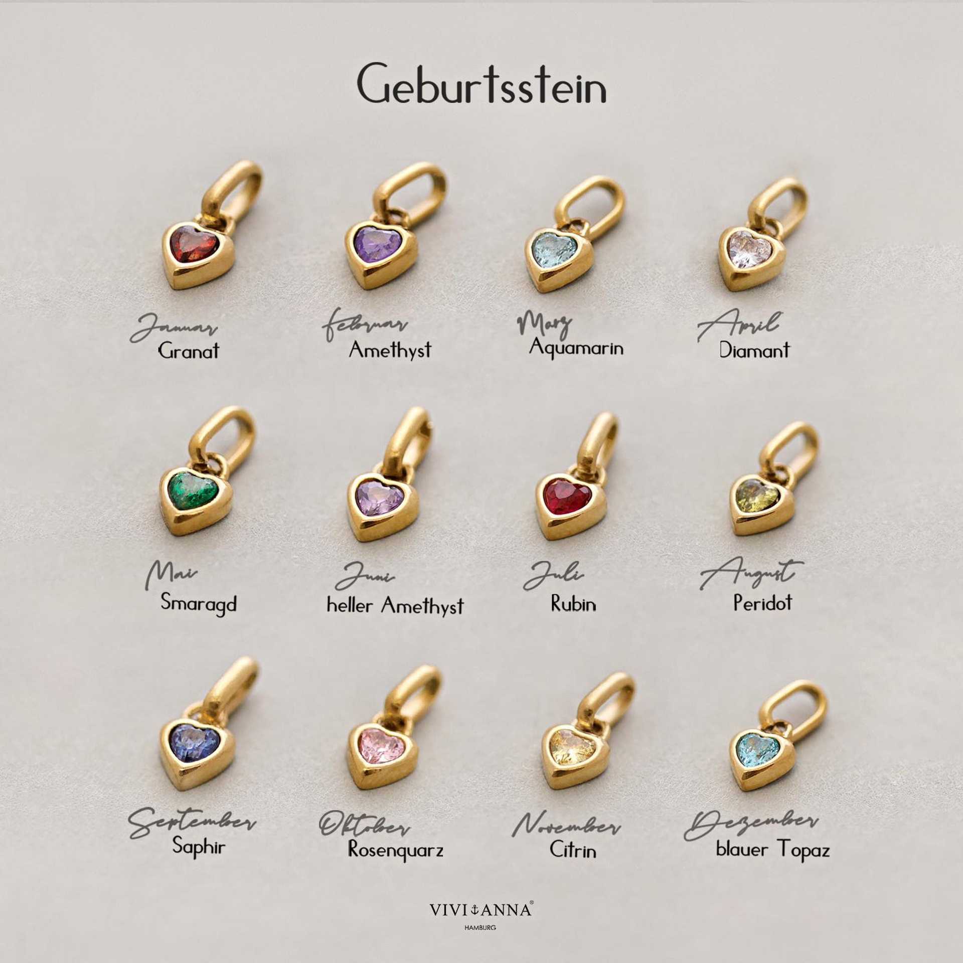 Heart-Shape Birthstone & Zodiac Sign charm necklace / bracelet