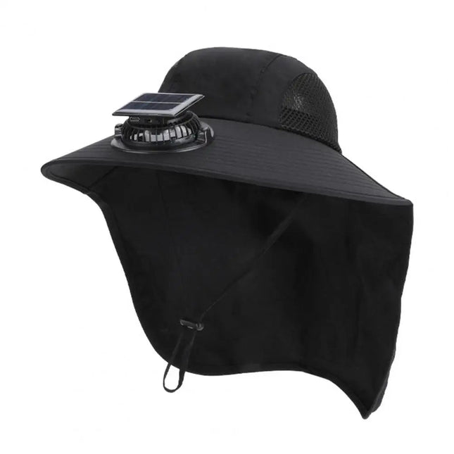 Wide Brim Solar Fan Sun Hat - UV Protection Hands-Free Cooling Cap
