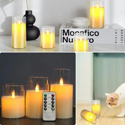 Realistic Flameless Candles with Remote - LED Real Wax Pillar Candle Set