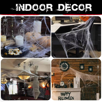 Giant Spider Web Decoration - 200 Sq Ft, Reusable, 9 Spiders Included
