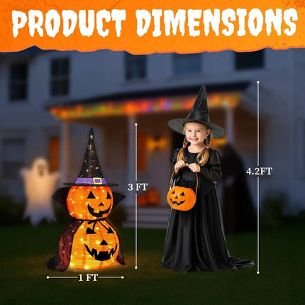 Giant Lighted Pumpkins - 3 ft Collapsible, 176-LED Halloween Yard Decor