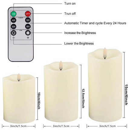 Realistic Flameless Candles with Remote - LED Real Wax Pillar Candle Set