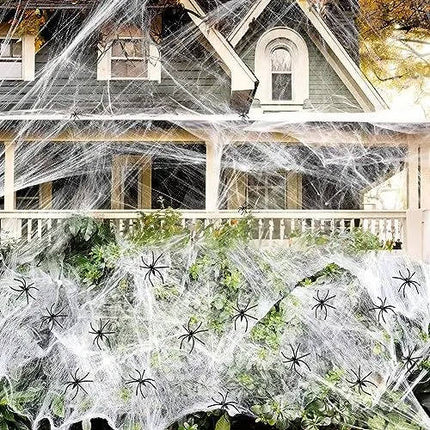 Giant Spider Web Decoration - 200 Sq Ft, Reusable, 9 Spiders Included