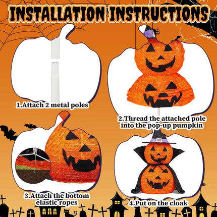 Giant Lighted Pumpkins - 3 ft Collapsible, 176-LED Halloween Yard Decor