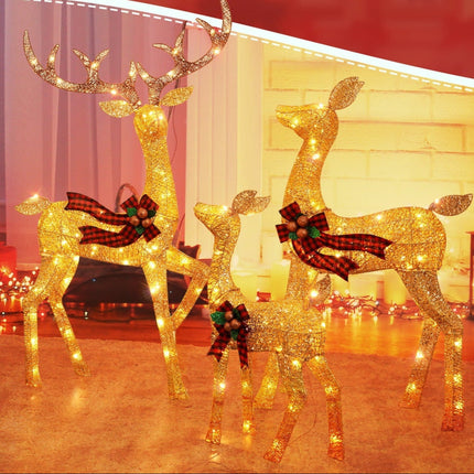 Light-Up Reindeer Family Set - Warm LED, Weatherproof, 3-Piece Display