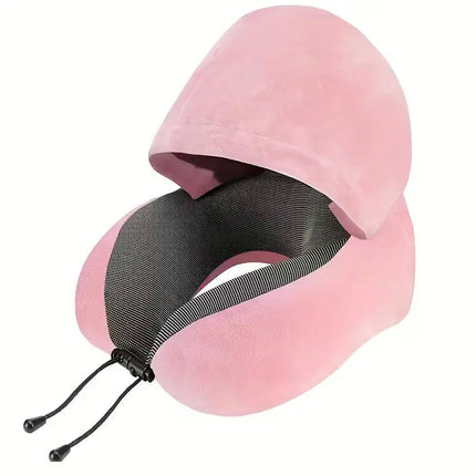 Hooded Memory Foam Travel Pillow - U Shaped Neck Pillow, Airplane, Car