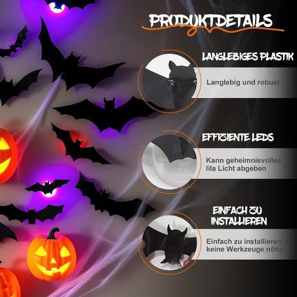 3D Halloween Wall Decor - 104 Bats, Spiders and Ghosts With LED Lights