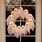 Ghost Wreath - Battery-Powered LED Ghost Lights, Halloween Door Decor
