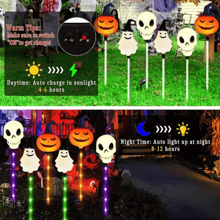 Halloween Outdoor Solar Lights - 6-Pack Pumpkin, Ghost & Skull Stakes