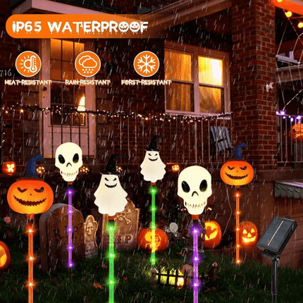 Halloween Outdoor Solar Lights - 6-Pack Pumpkin, Ghost & Skull Stakes