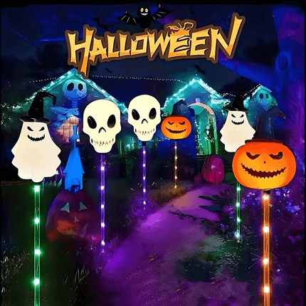Halloween Outdoor Solar Lights - 6-Pack Pumpkin, Ghost & Skull Stakes
