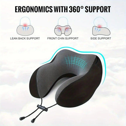 Hooded Memory Foam Travel Pillow - U Shaped Neck Pillow, Airplane, Car