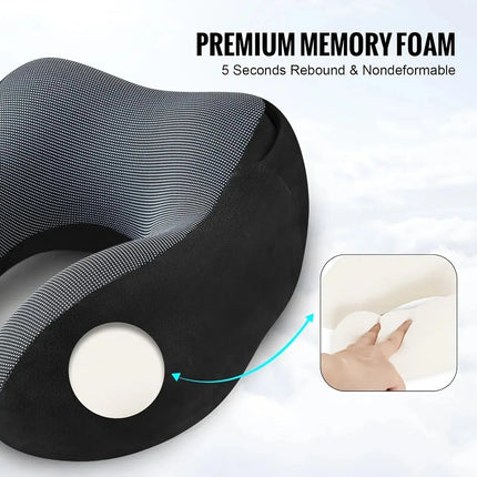Hooded Memory Foam Travel Pillow - U Shaped Neck Pillow, Airplane, Car