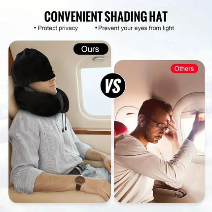 Hooded Memory Foam Travel Pillow - U Shaped Neck Pillow, Airplane, Car