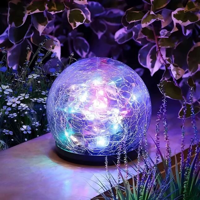 Crackle Glass Solar Lights - Outdoor Walkway, Patio, Path Glow Accent