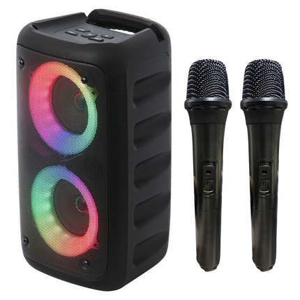 Karaoke Machine Speaker - Dual Wireless Mics, LED Lights, Bluetooth 5.2