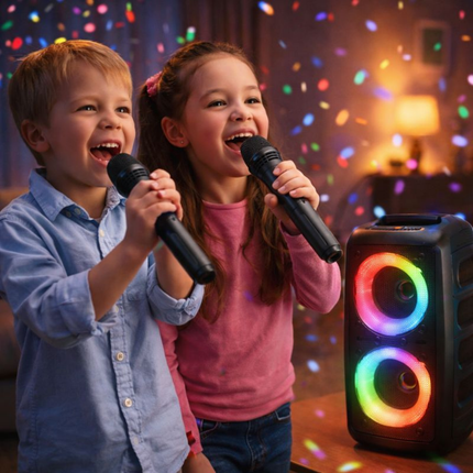 Karaoke Machine Speaker - Dual Wireless Mics, LED Lights, Bluetooth 5.2