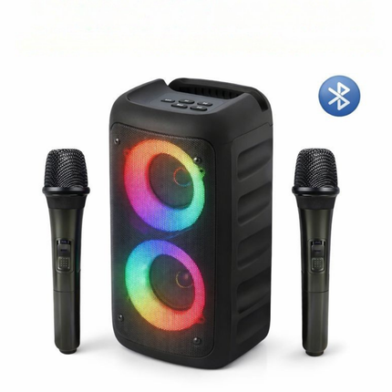 Karaoke Machine Speaker - Dual Wireless Mics, LED Lights, Bluetooth 5.2