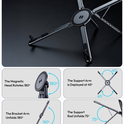 Magnetic Tripod Holder for Phone, Tablet, Computer - Foldable Selfie Stick