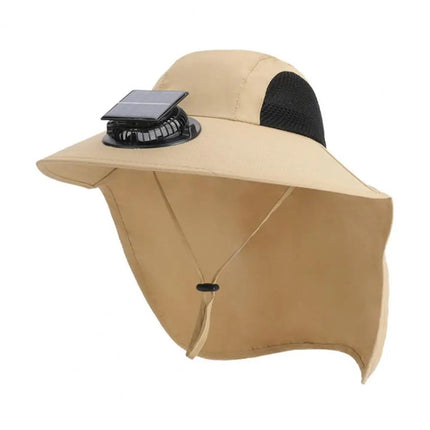 Wide Brim Solar Fan Sun Hat - UV Protection Hands-Free Cooling Cap