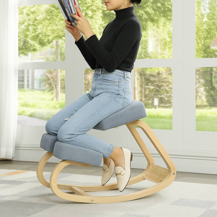 Ergonomic Kneeling Chair - Cushioned Knee Pads, Rocking Base, Wood Frame