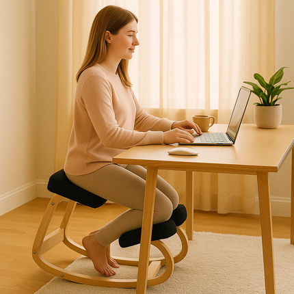 Ergonomic Kneeling Chair - Cushioned Knee Pads, Rocking Base, Wood Frame