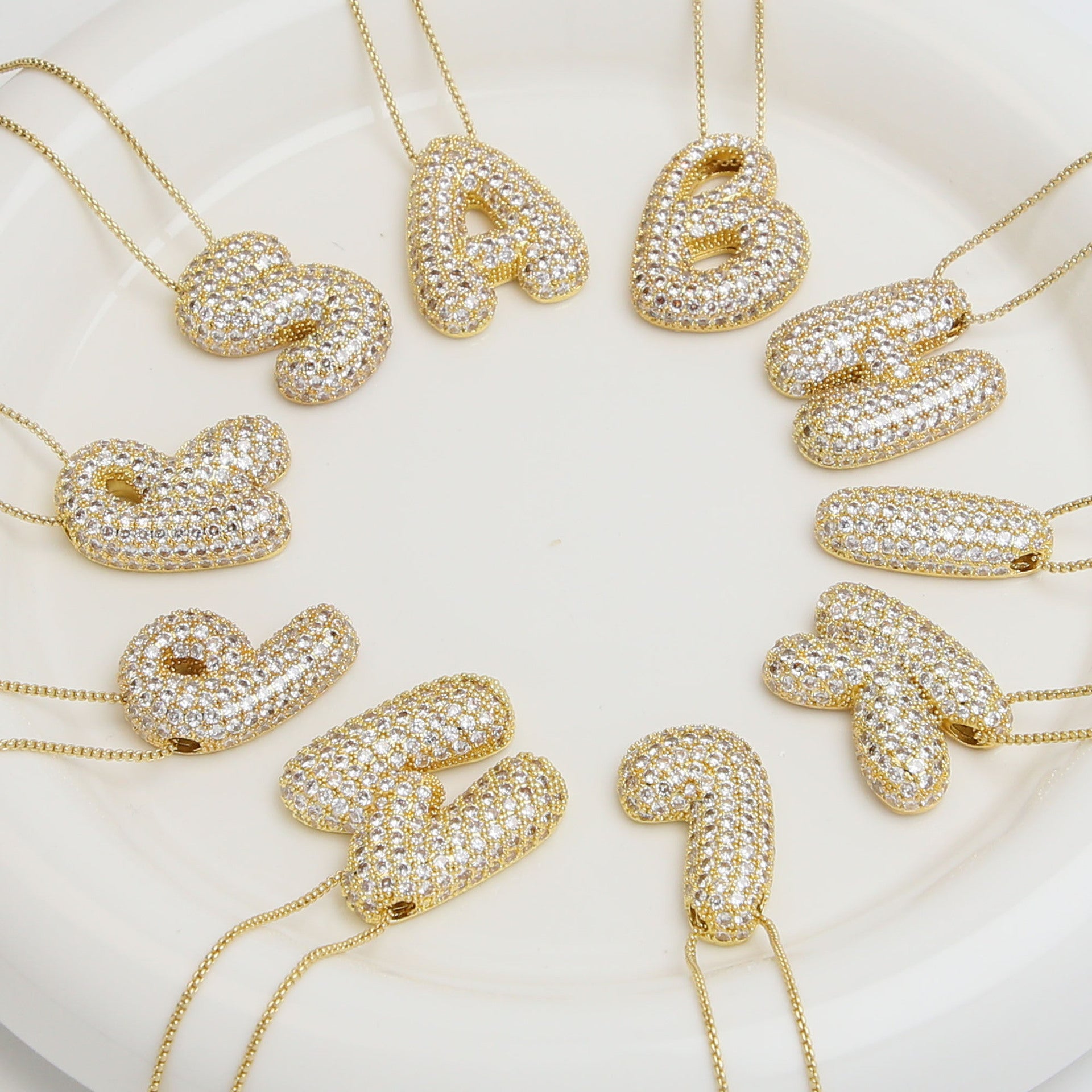 White zircon Initial necklace