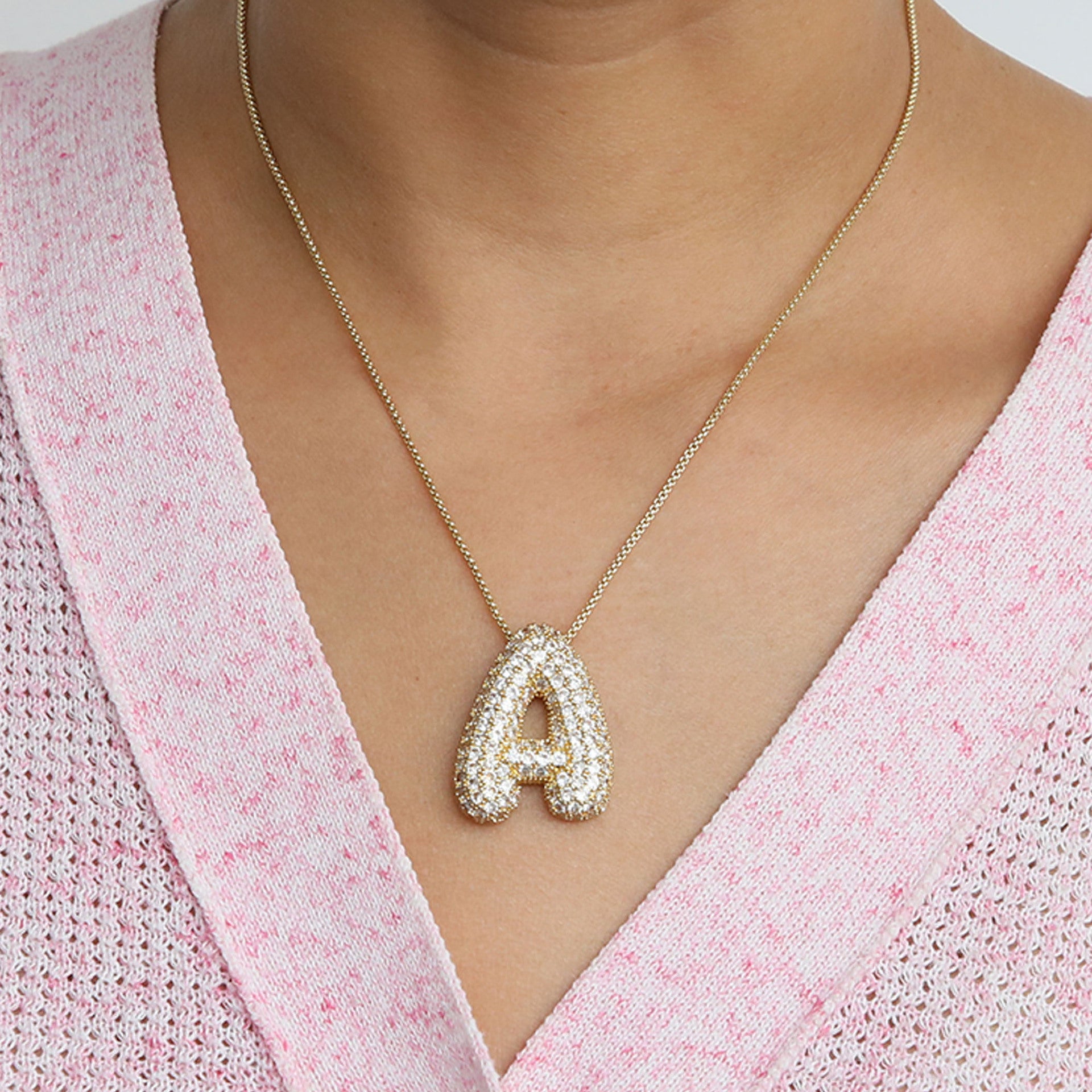 White zircon Initial necklace