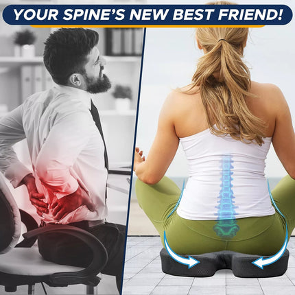 Gel & Memory Foam Coccyx Seat Cushion - Cooling, Non-Slip, Contoured