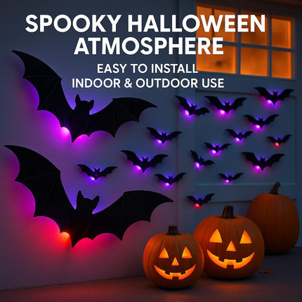 3D Halloween Wall Decor - 104 Bats, Spiders and Ghosts With LED Lights