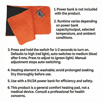 Heated Yoga Pad - 5-Zone Rapid Heat, USB Powered, Camping & Home Use