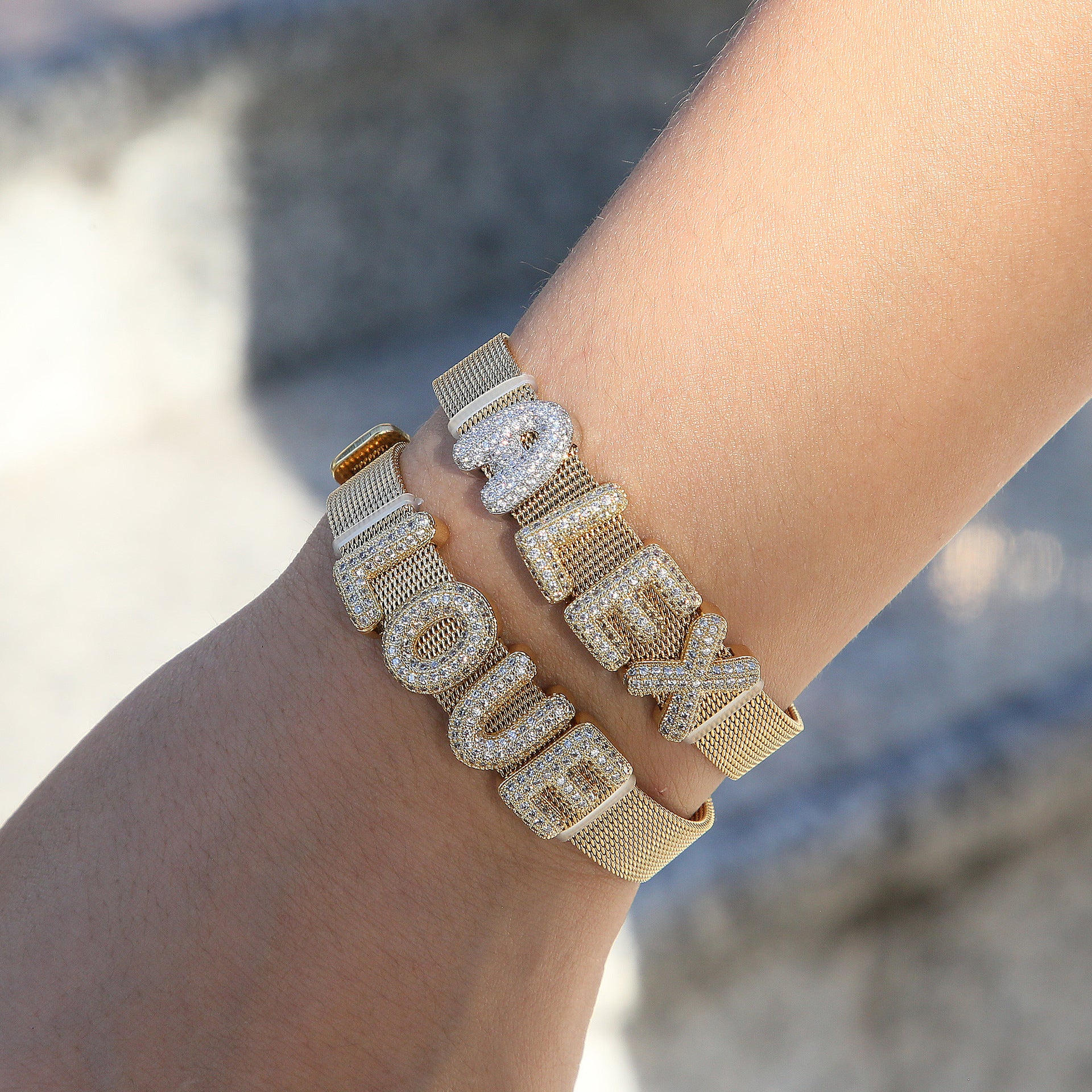 Custom white zircon letter belt bracelet