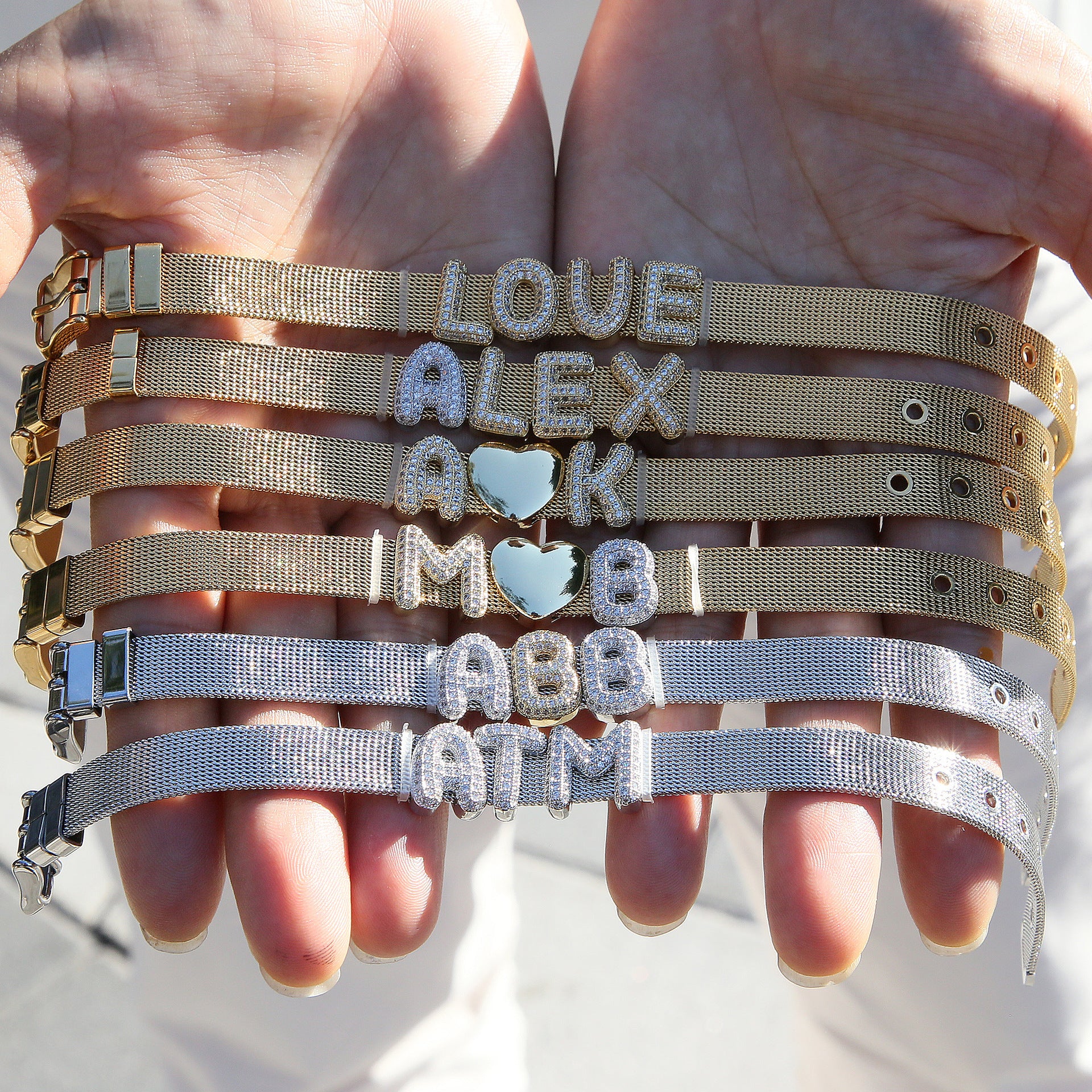 Custom white zircon letter belt bracelet
