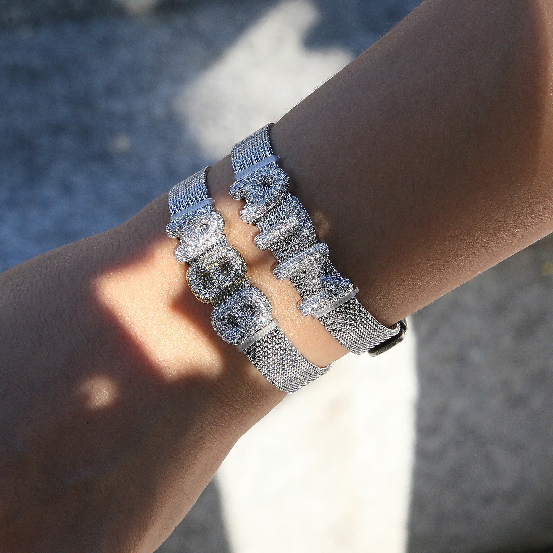 Custom white zircon letter belt bracelet